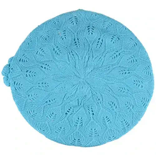 BYOS Chic Parisian Style Soft Lightweight Crochet Cutout Knit Beret Beanie Hat - 2