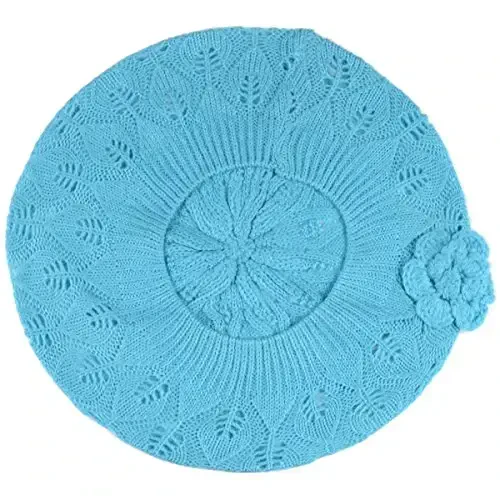 BYOS Chic Parisian Style Soft Lightweight Crochet Cutout Knit Beret Beanie Hat - 3