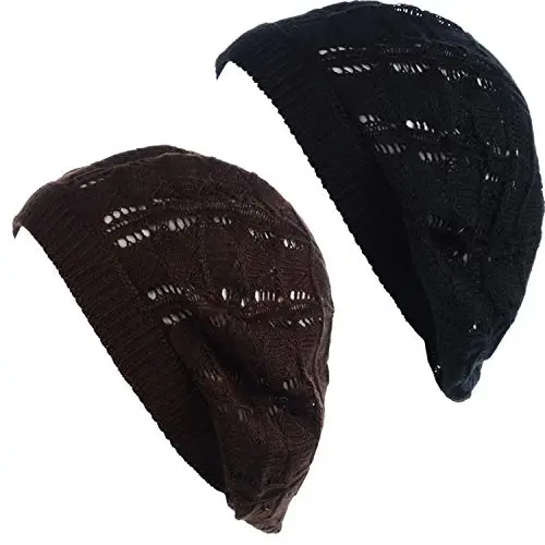 BYOS Chic Parisian Style Soft Lightweight Crochet Cutout Knit Beret Beanie Hat 