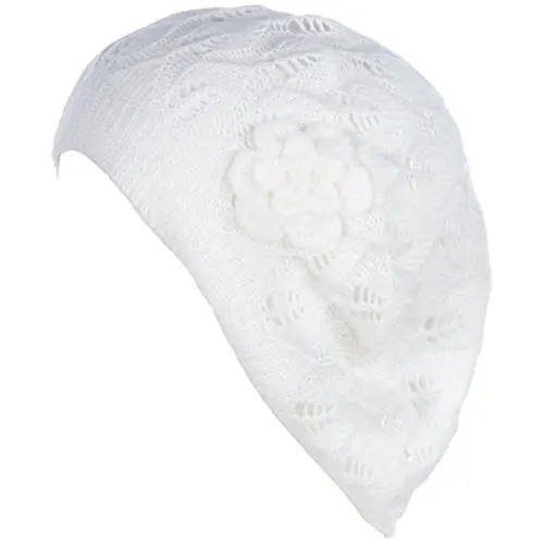 BYOS Chic Parisian Style Soft Lightweight Crochet Cutout Knit Beret Beanie Hat - 9