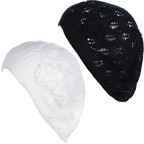 BYOS Chic Parisian Style Soft Lightweight Crochet Cutout Knit Beret Beanie Hat - 1