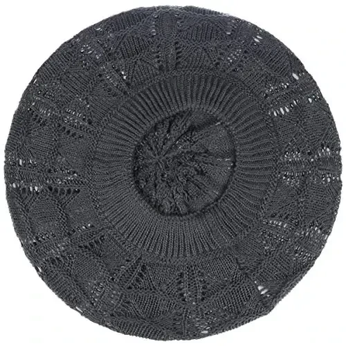 BYOS Chic Parisian Style Soft Lightweight Crochet Cutout Knit Beret Beanie Hat - 4