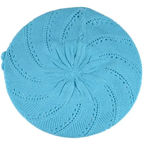 BYOS Chic Parisian Style Soft Lightweight Crochet Cutout Knit Beret Beanie Hat - 2