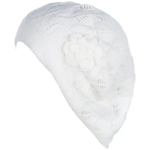 BYOS Chic Parisian Style Soft Lightweight Crochet Cutout Knit Beret Beanie Hat - 1