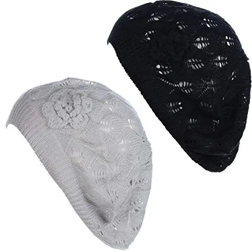 BYOS Chic Parisian Style Soft Lightweight Crochet Cutout Knit Beret Beanie Hat 