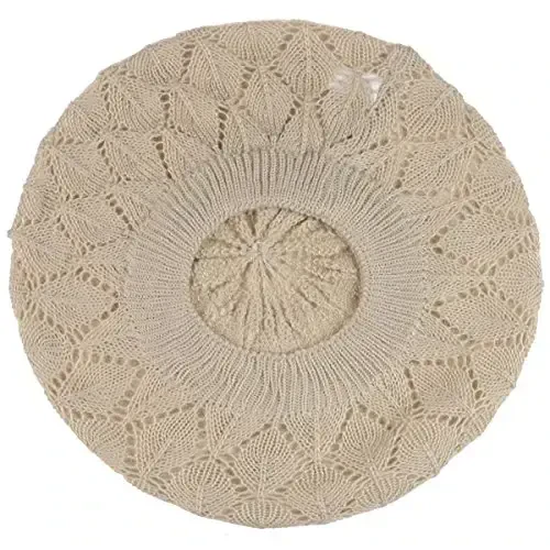 BYOS Chic Parisian Style Soft Lightweight Crochet Cutout Knit Beret Beanie Hat - 4
