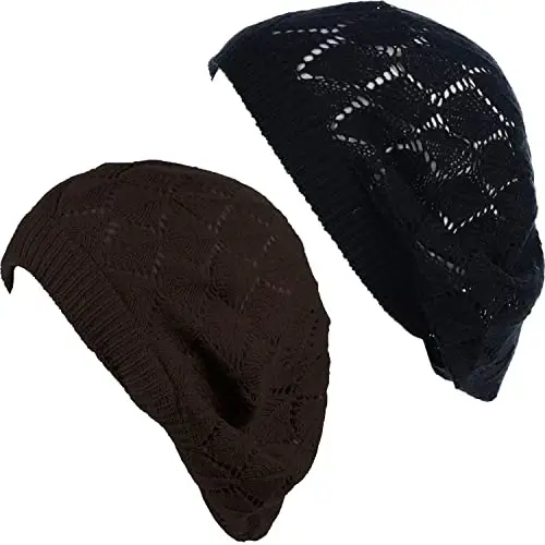 BYOS Chic Parisian Style Soft Lightweight Crochet Cutout Knit Beret Beanie Hat - BYOS
