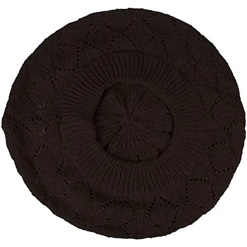 BYOS Chic Parisian Style Soft Lightweight Crochet Cutout Knit Beret Beanie Hat - 4