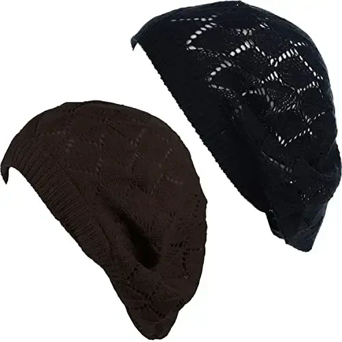 BYOS Chic Parisian Style Soft Lightweight Crochet Cutout Knit Beret Beanie Hat 