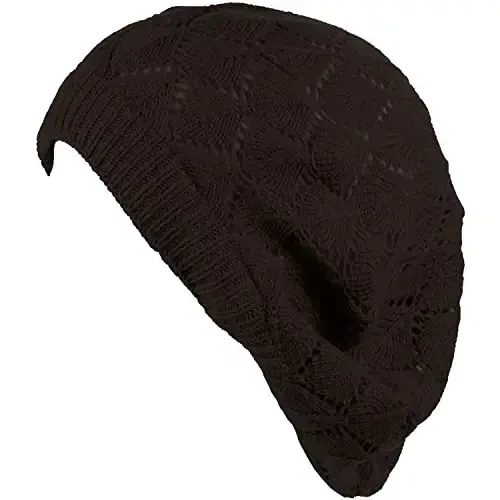BYOS Chic Parisian Style Soft Lightweight Crochet Cutout Knit Beret Beanie Hat - 2