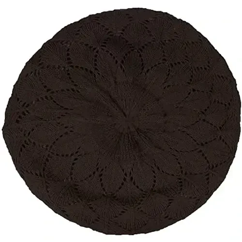 BYOS Chic Parisian Style Soft Lightweight Crochet Cutout Knit Beret Beanie Hat - 3