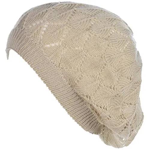 BYOS Chic Parisian Style Soft Lightweight Crochet Cutout Knit Beret Beanie Hat - BYOS