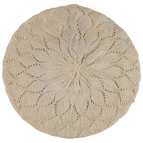 BYOS Chic Parisian Style Soft Lightweight Crochet Cutout Knit Beret Beanie Hat - 2