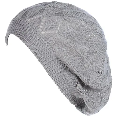 BYOS Chic Parisian Style Soft Lightweight Crochet Cutout Knit Beret Beanie Hat - 1
