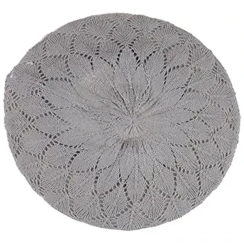 BYOS Chic Parisian Style Soft Lightweight Crochet Cutout Knit Beret Beanie Hat - 2