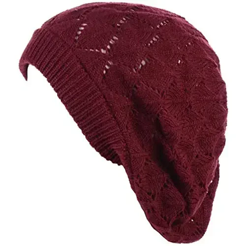 BYOS Chic Parisian Style Soft Lightweight Crochet Cutout Knit Beret Beanie Hat - 2
