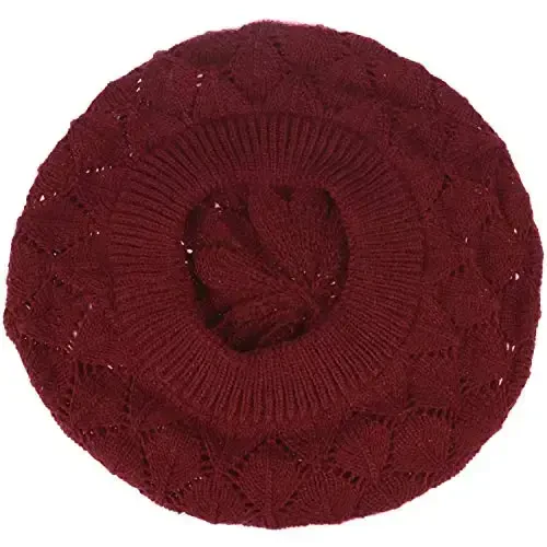 BYOS Chic Parisian Style Soft Lightweight Crochet Cutout Knit Beret Beanie Hat - 4