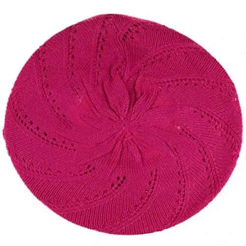 BYOS Chic Parisian Style Soft Lightweight Crochet Cutout Knit Beret Beanie Hat - 2