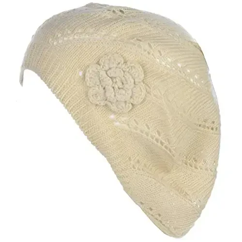 BYOS Chic Parisian Style Soft Lightweight Crochet Cutout Knit Beret Beanie Hat - 1