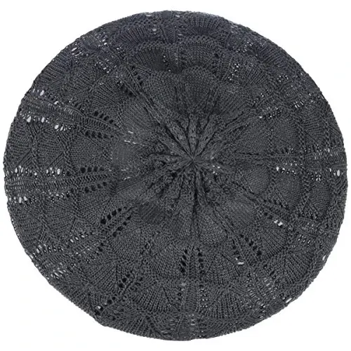 BYOS Chic Parisian Style Soft Lightweight Crochet Cutout Knit Beret Beanie Hat - 2