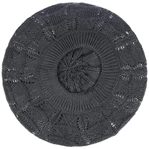 BYOS Chic Parisian Style Soft Lightweight Crochet Cutout Knit Beret Beanie Hat - 3