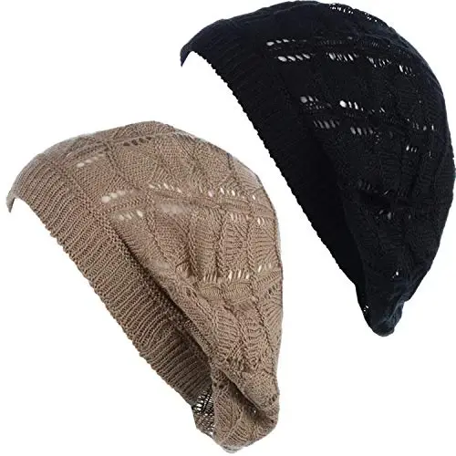 BYOS Chic Parisian Style Soft Lightweight Crochet Cutout Knit Beret Beanie Hat - 1