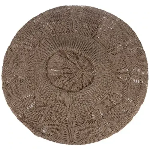 BYOS Chic Parisian Style Soft Lightweight Crochet Cutout Knit Beret Beanie Hat - 4