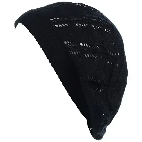BYOS Chic Parisian Style Soft Lightweight Crochet Cutout Knit Beret Beanie Hat - 5