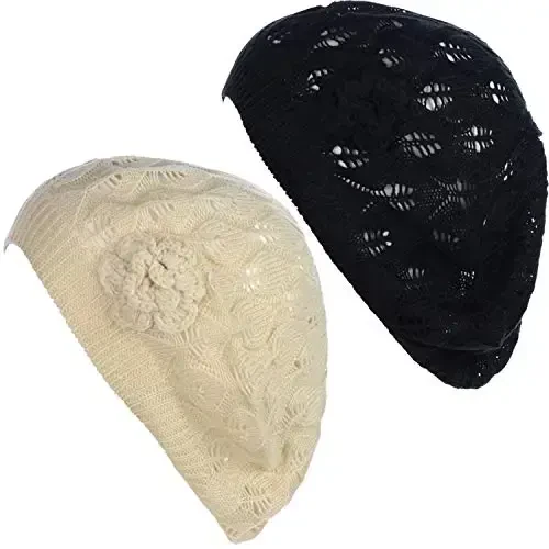 BYOS Chic Parisian Style Soft Lightweight Crochet Cutout Knit Beret Beanie Hat - BYOS