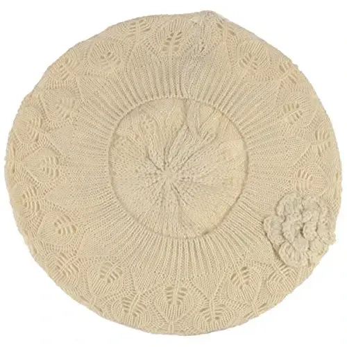 BYOS Chic Parisian Style Soft Lightweight Crochet Cutout Knit Beret Beanie Hat - 4