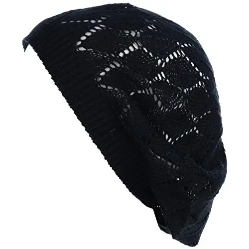 BYOS Chic Parisian Style Soft Lightweight Crochet Cutout Knit Beret Beanie Hat 