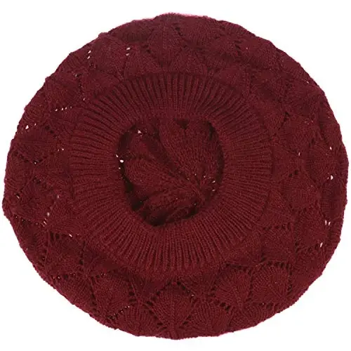 BYOS Chic Parisian Style Soft Lightweight Crochet Cutout Knit Beret Beanie Hat - 3