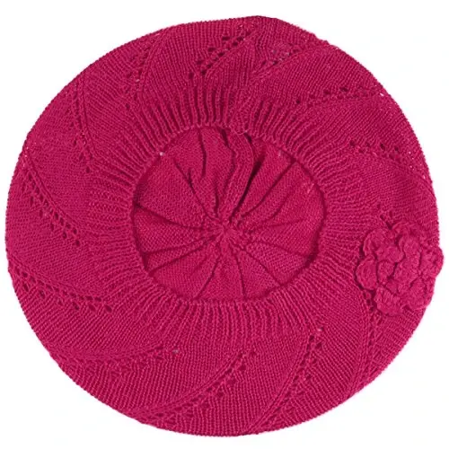 BYOS Chic Parisian Style Soft Lightweight Crochet Cutout Knit Beret Beanie Hat - 4