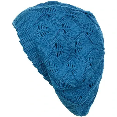 BYOS Women Mid-Weight Slouchy Leafy Cutout Crochet Soft Knit French Beret Hat - 2