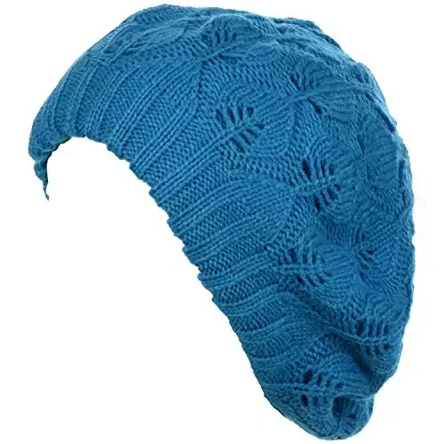 BYOS Women Mid-Weight Slouchy Leafy Cutout Crochet Soft Knit French Beret Hat - 1