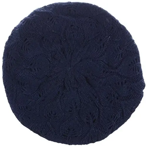 BYOS Women Mid-Weight Slouchy Leafy Cutout Crochet Soft Knit French Beret Hat - 2