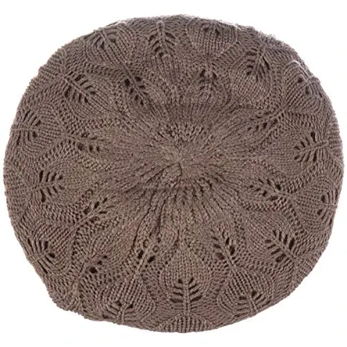 BYOS Women Mid-Weight Slouchy Leafy Cutout Crochet Soft Knit French Beret Hat - BYOS (1)