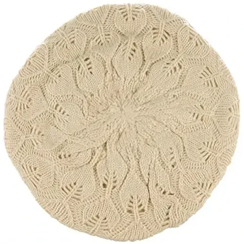 BYOS Women Mid-Weight Slouchy Leafy Cutout Crochet Soft Knit French Beret Hat - BYOS (1)
