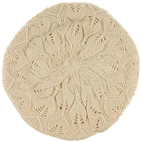 BYOS Women Mid-Weight Slouchy Leafy Cutout Crochet Soft Knit French Beret Hat - 2