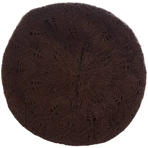 BYOS Women Mid-Weight Slouchy Leafy Cutout Crochet Soft Knit French Beret Hat - 2