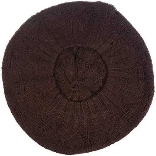 BYOS Women Mid-Weight Slouchy Leafy Cutout Crochet Soft Knit French Beret Hat - 3