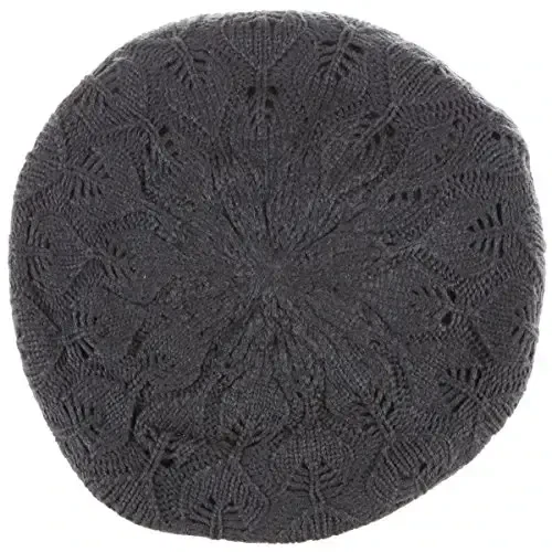 BYOS Women Mid-Weight Slouchy Leafy Cutout Crochet Soft Knit French Beret Hat - BYOS (1)