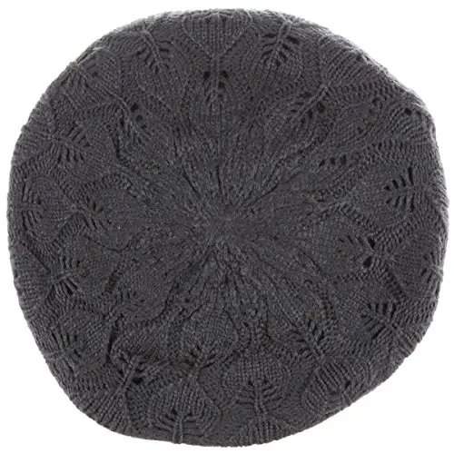 BYOS Women Mid-Weight Slouchy Leafy Cutout Crochet Soft Knit French Beret Hat - 2