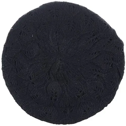BYOS Women Mid-Weight Slouchy Leafy Cutout Crochet Soft Knit French Beret Hat - 6