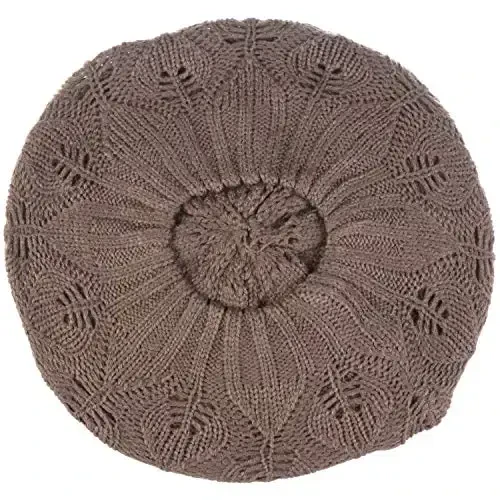 BYOS Women Mid-Weight Slouchy Leafy Cutout Crochet Soft Knit French Beret Hat - 4