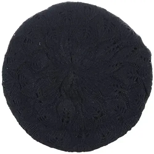 BYOS Women Mid-Weight Slouchy Leafy Cutout Crochet Soft Knit French Beret Hat - 6