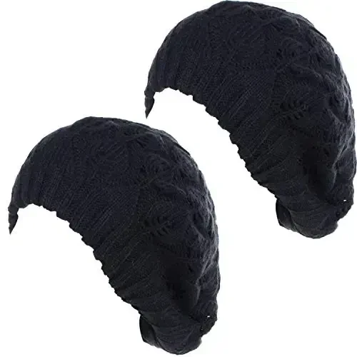 BYOS Women Mid-Weight Slouchy Leafy Cutout Crochet Soft Knit French Beret Hat - BYOS