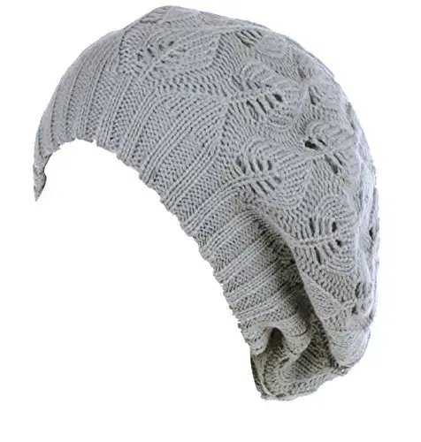 BYOS Women Mid-Weight Slouchy Leafy Cutout Crochet Soft Knit French Beret Hat - BYOS