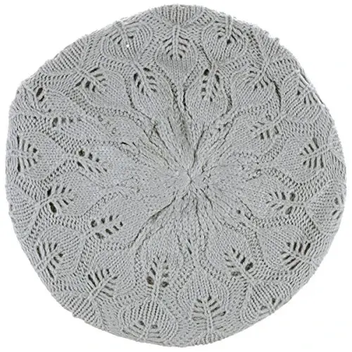 BYOS Women Mid-Weight Slouchy Leafy Cutout Crochet Soft Knit French Beret Hat - 2