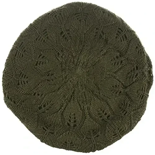BYOS Women Mid-Weight Slouchy Leafy Cutout Crochet Soft Knit French Beret Hat - BYOS (1)